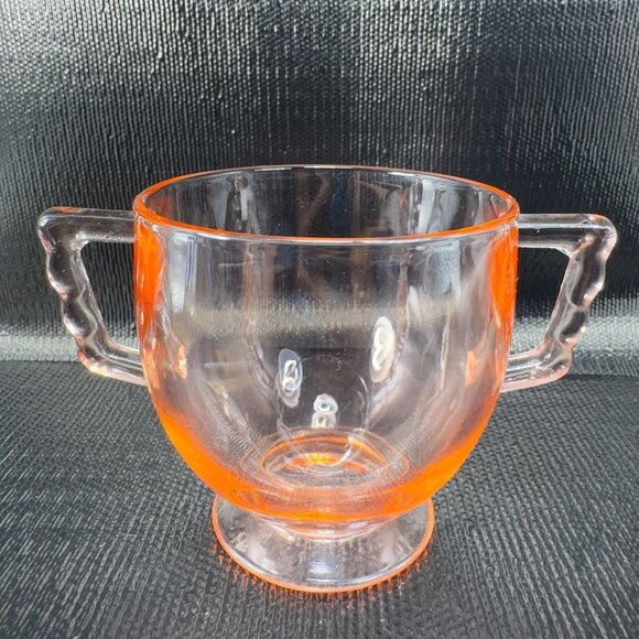 Vintage Pink Depression Glass Sugar And Creamer Set 2 Glassware Bright Orange - Picture 2 of 12